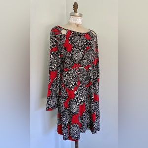 Aryeh Anthropologie Soft Red & Black Geometric Knit Dress